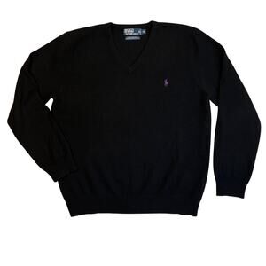 Polo Ralph Lauren Mens XL Black Lambswool Sweater Italy Preppy Purple Pony